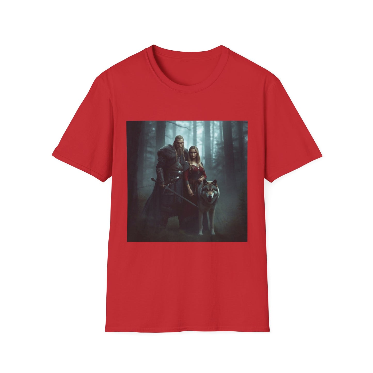Fantasy Forest Couple T‑Shirt — Medieval Lovers Woodland Portrait