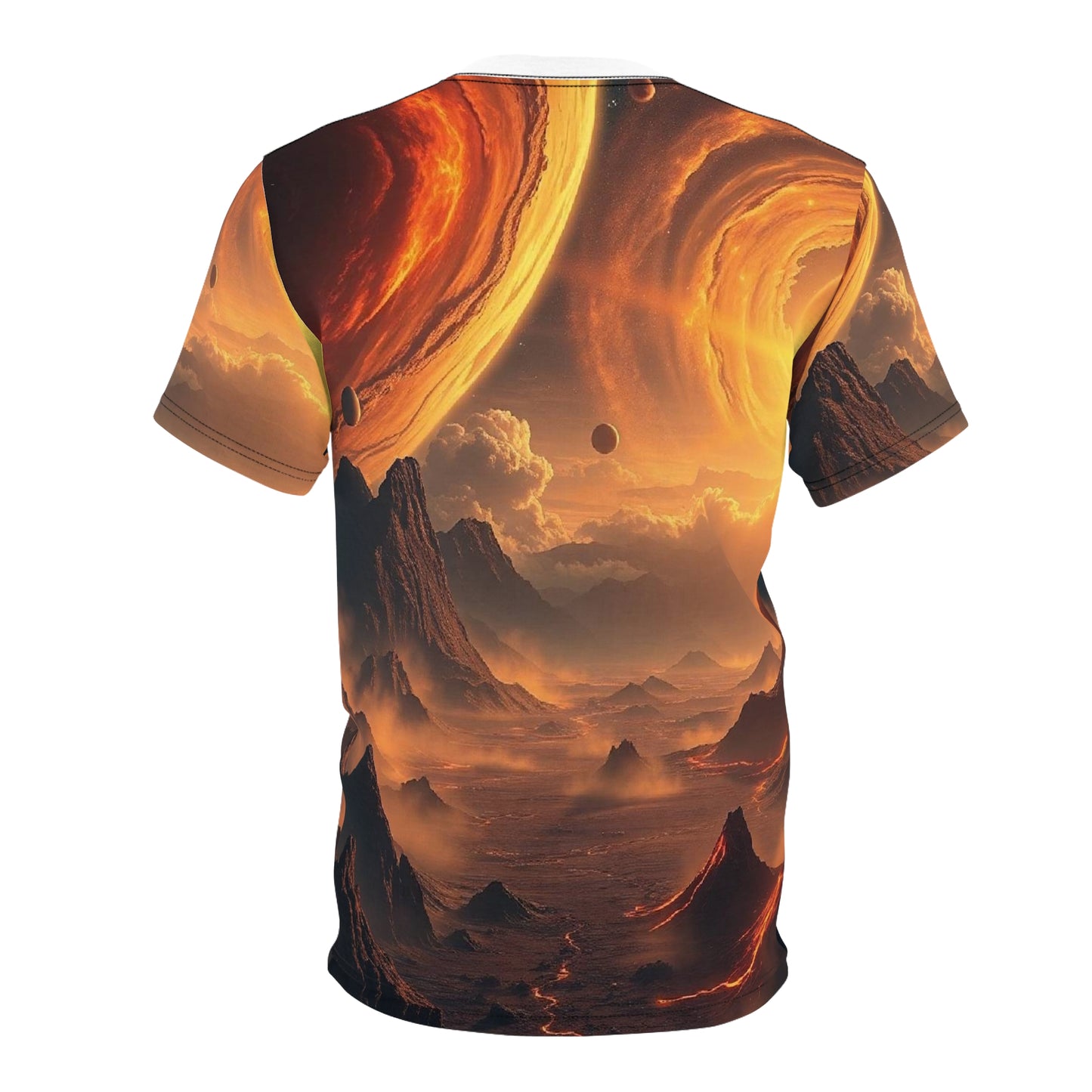 Solar Horizon All-Over Print Tee — Fiery Alien Landscape Graphic Shirt