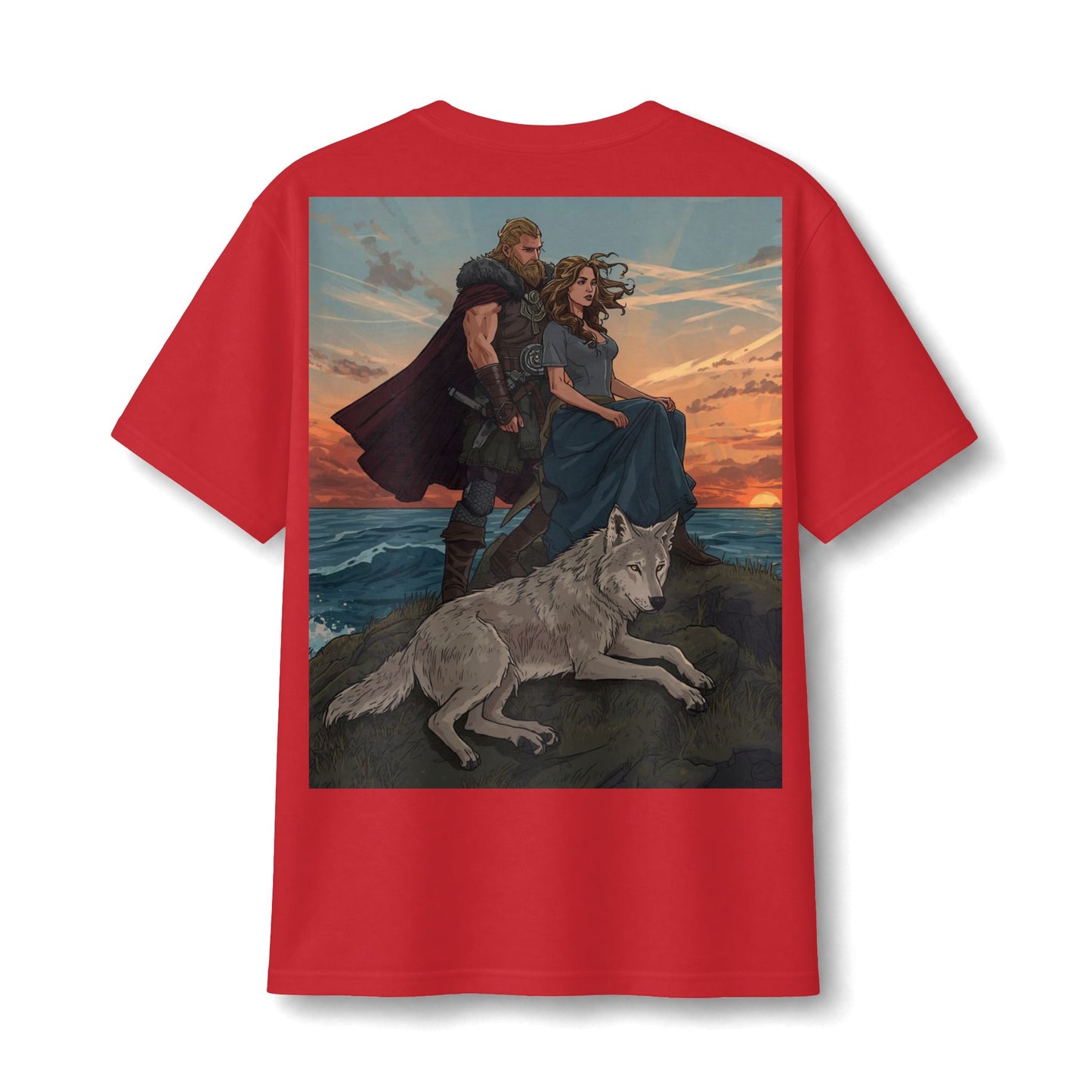Viking Couple & Wolf Sunset T-Shirt