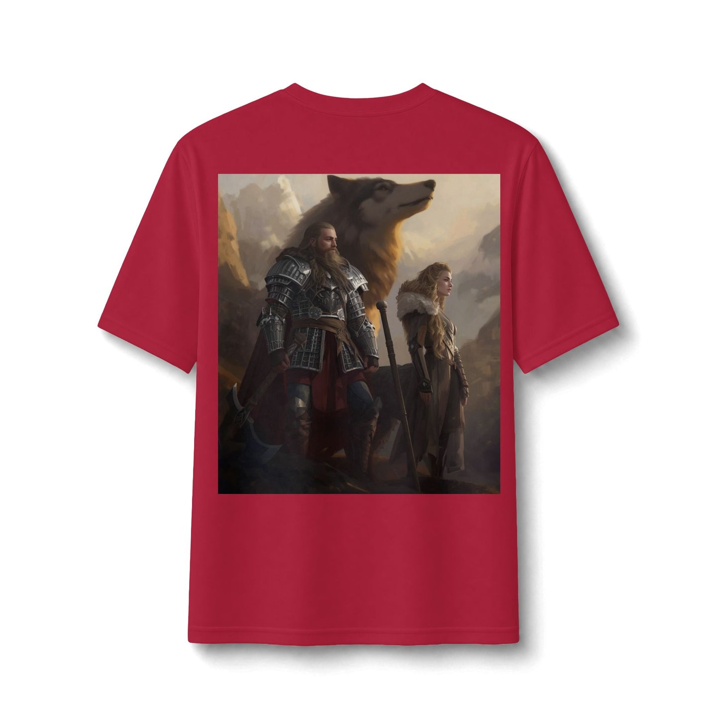 Viking Warriors & Wolf Performance Tee — Norse Fantasy Medieval Graphic Shirt