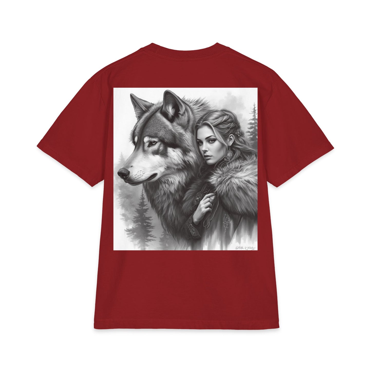Wolf Guardian T‑Shirt — Woman & Wolf Forest Portrait Graphic Tee