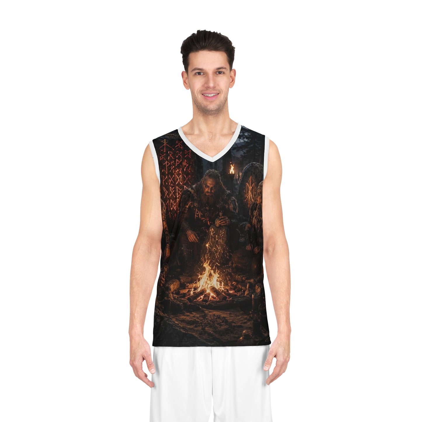 Viking Campfire Basketball Jersey — Norse Warriors All-Over Print
