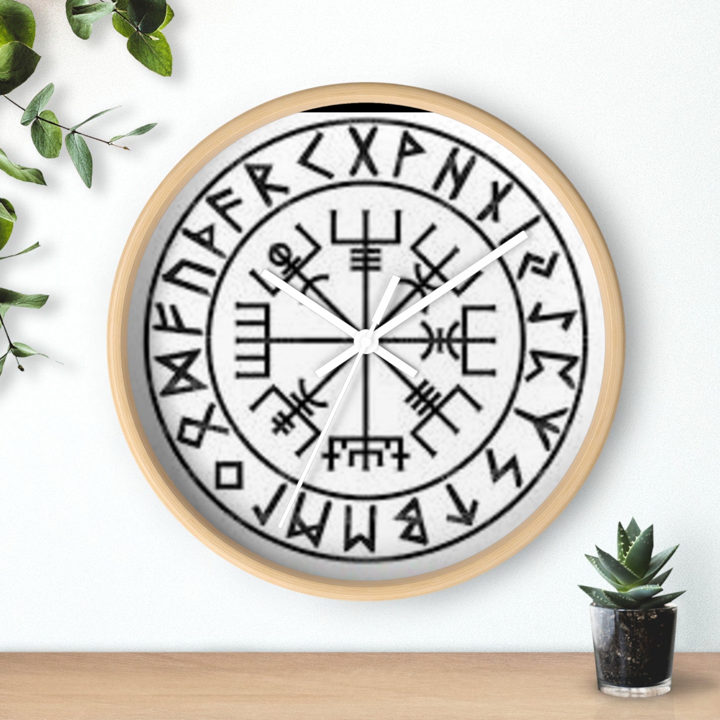 Viking Rune Vegvisir Wall Clock — Nordic Compass Symbol Decor