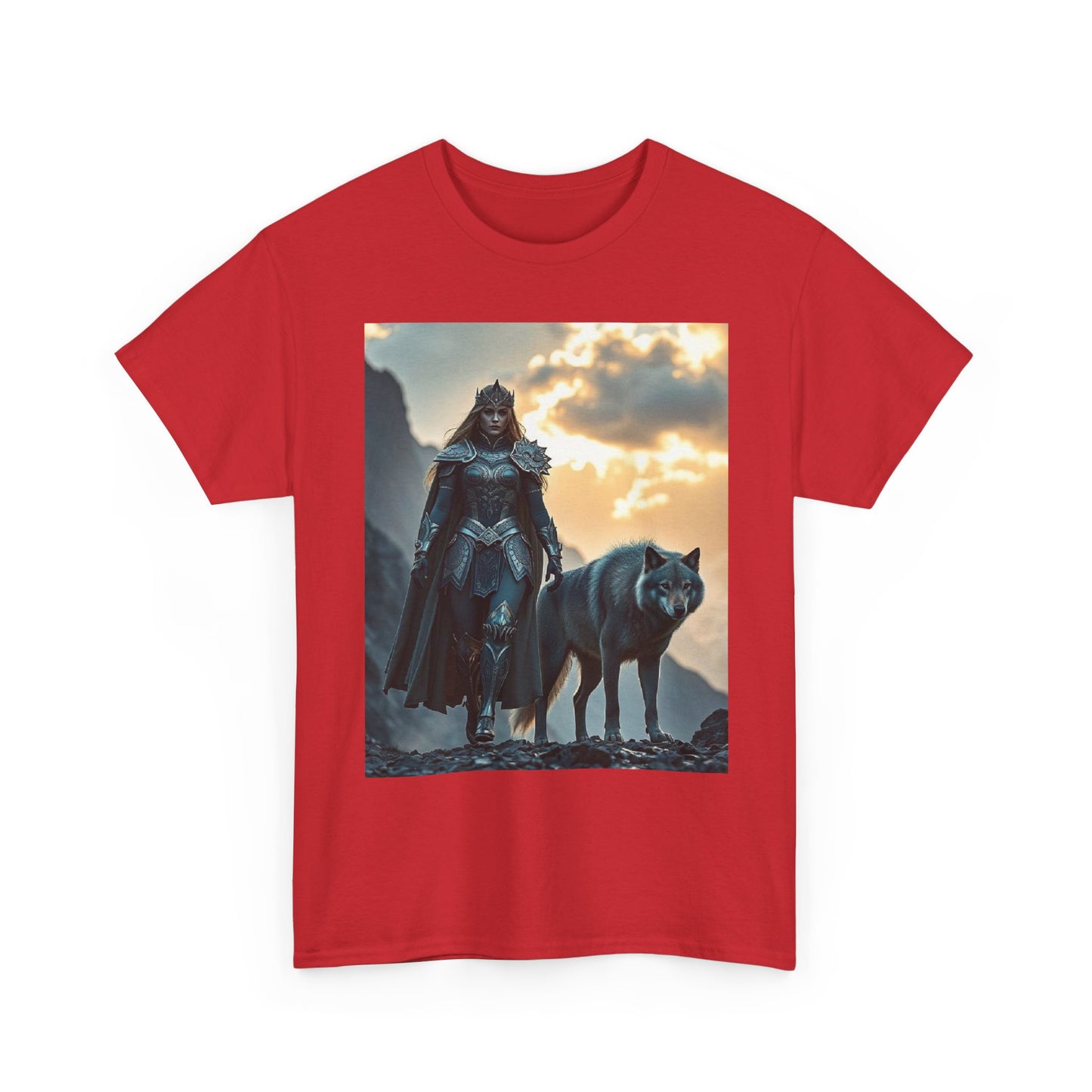Viking Shieldmaiden & Wolf Graphic Tee