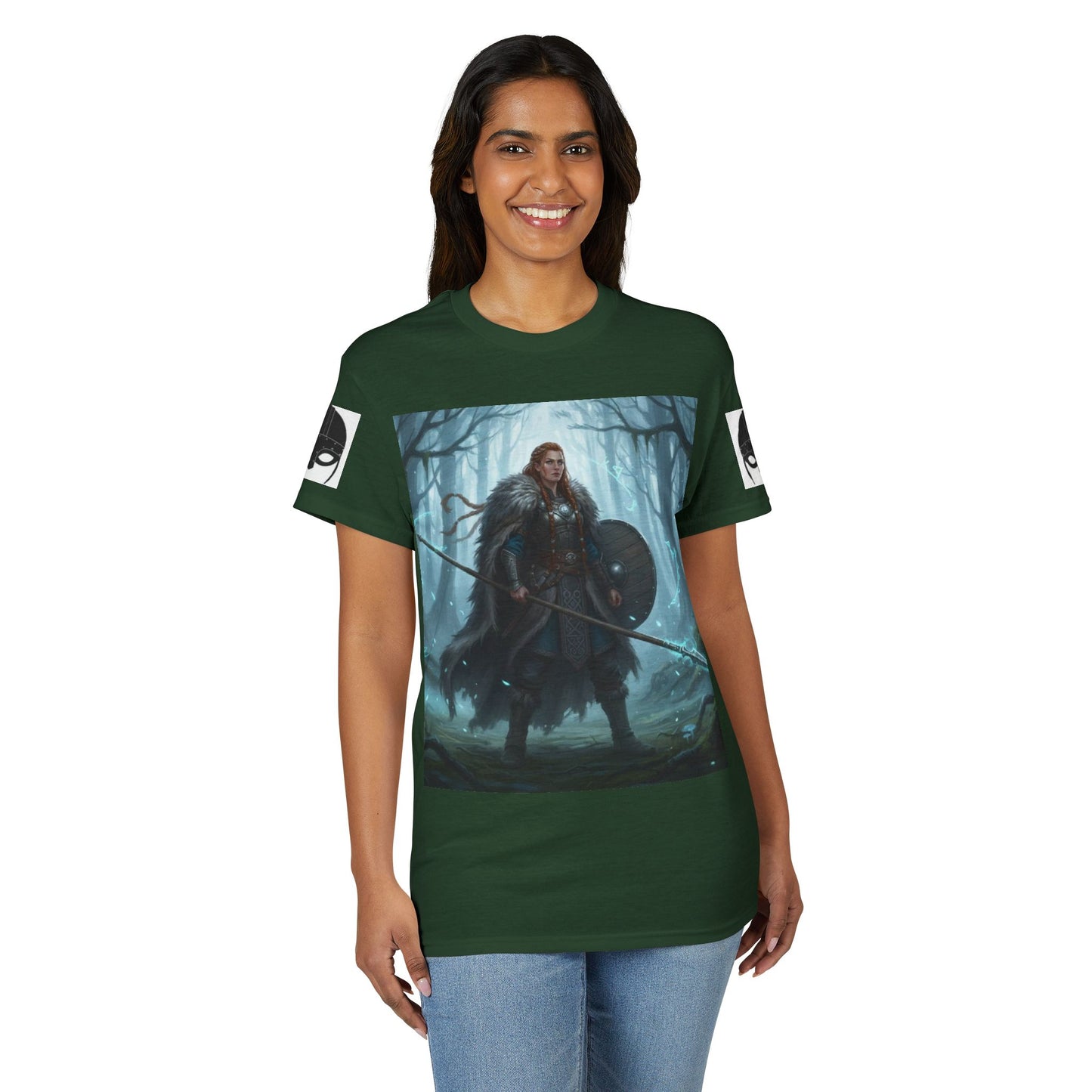 Viking Shieldmaiden T‑Shirt — Norse Warrior Forest Art Tee