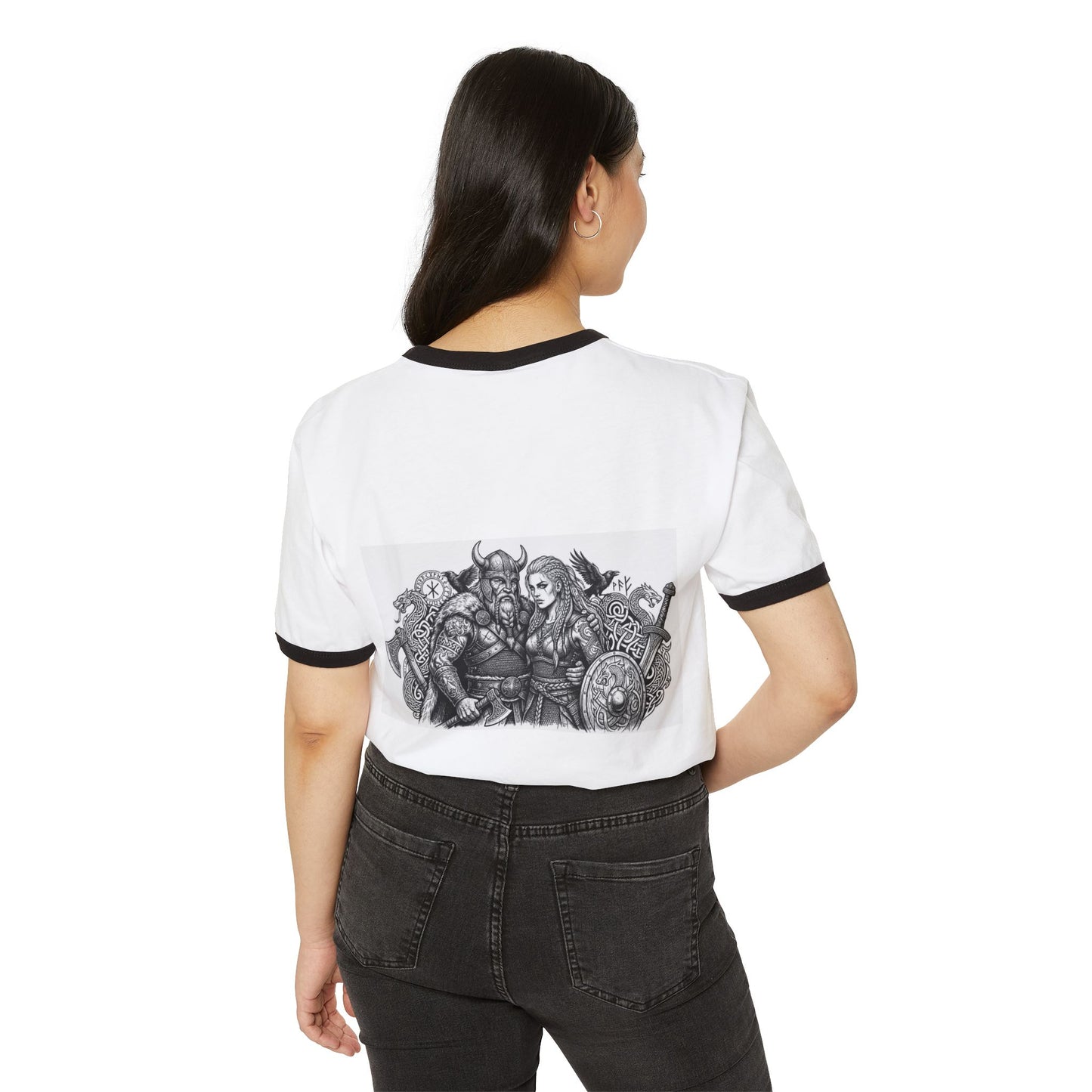 Viking Warriors Ringer T-Shirt – Norse Shieldmaid & Raider Graphic Tee