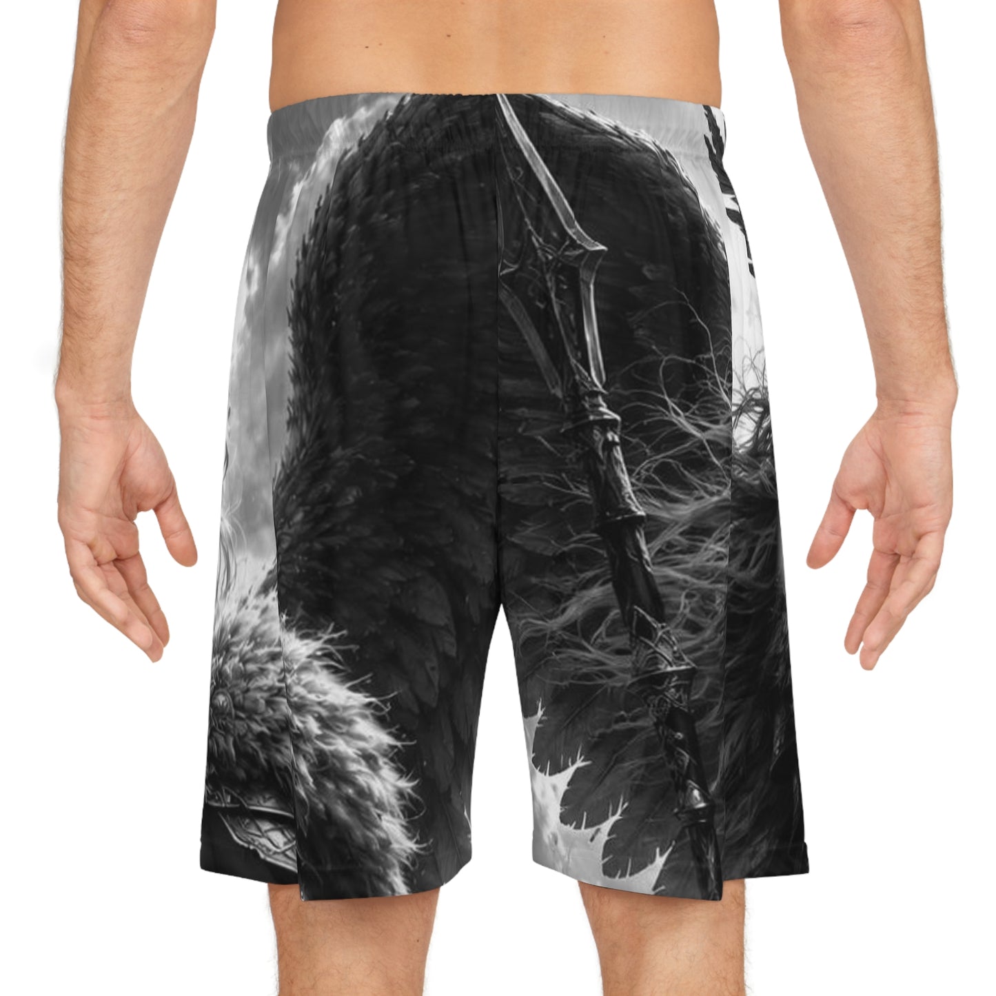 Valkyrie Warrior Basketball Shorts — Mythic Norse Winged Shield AOP