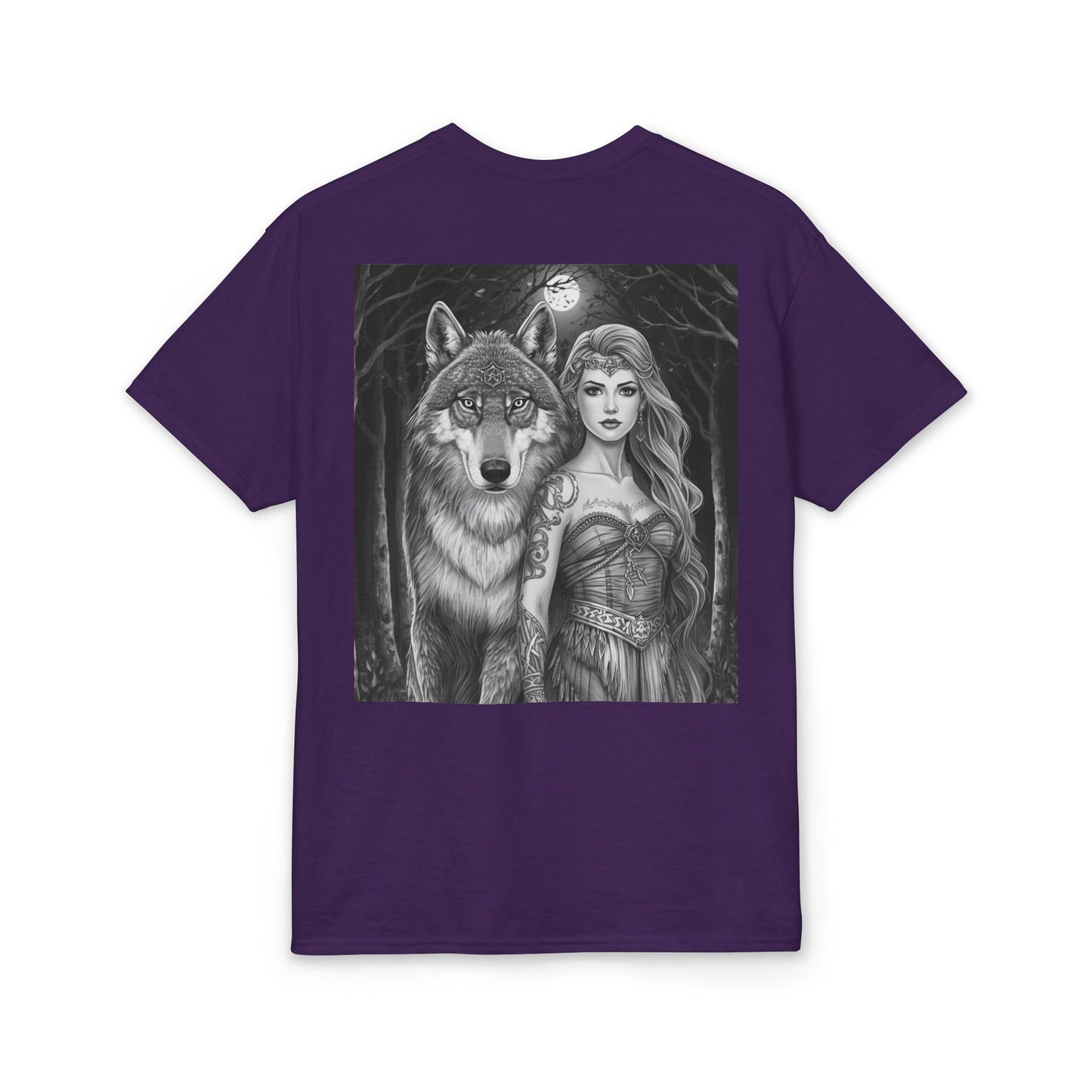 Wolf Guardian T‑Shirt — Mystic Woman & Wolf Moon Graphic Tee