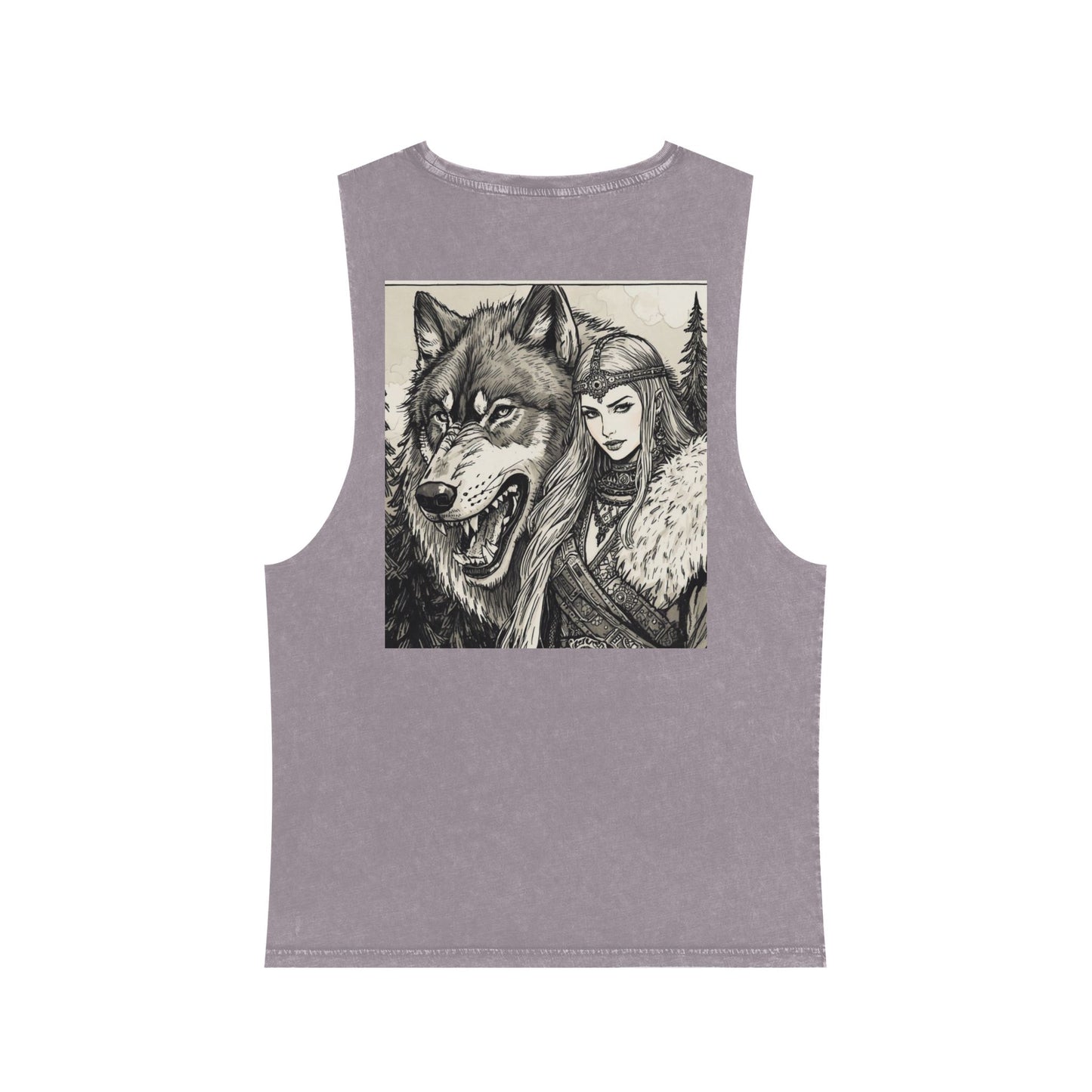 Viking Wolf Warrior Tank Top — Norse Female Viking & Wolf Graphic Stonewash Tank