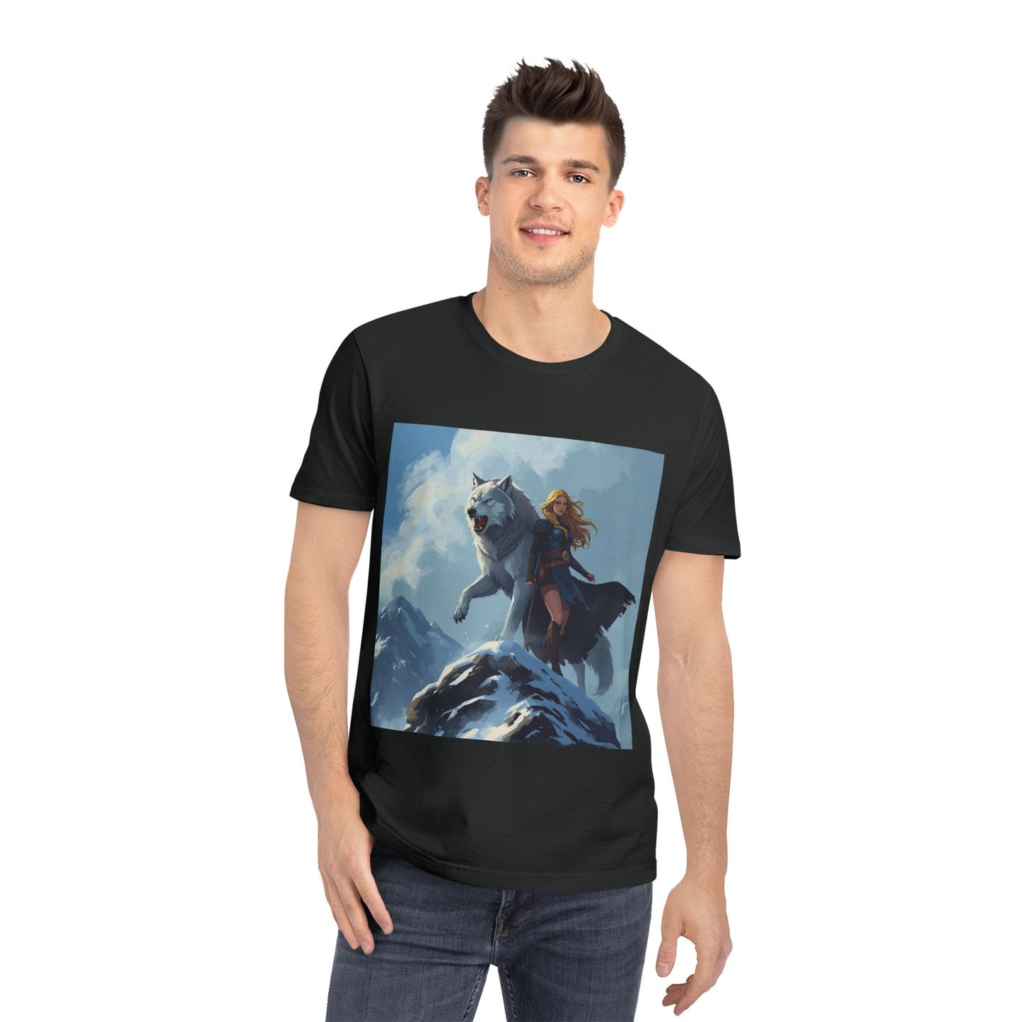 Wolf Guardian T-Shirt — Woman and Wolf Mountain Fantasy Tee