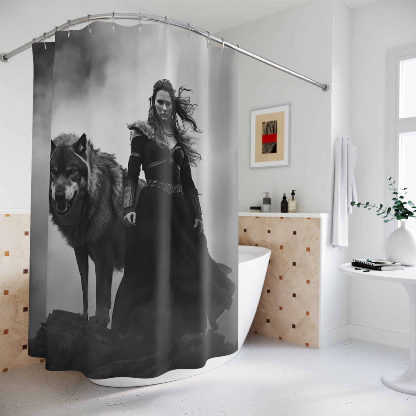 Viking Wolf Shower Curtain - Nordic Warrior Bathroom Decor