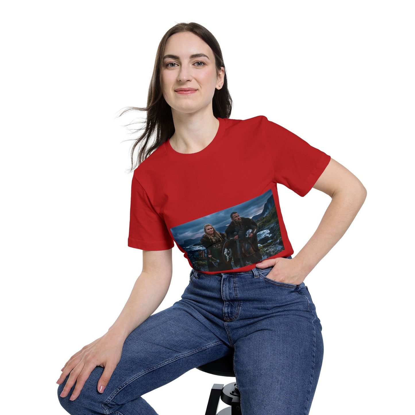 Viking Couple Scenic T-Shirt — Norse Shield & Axe Print