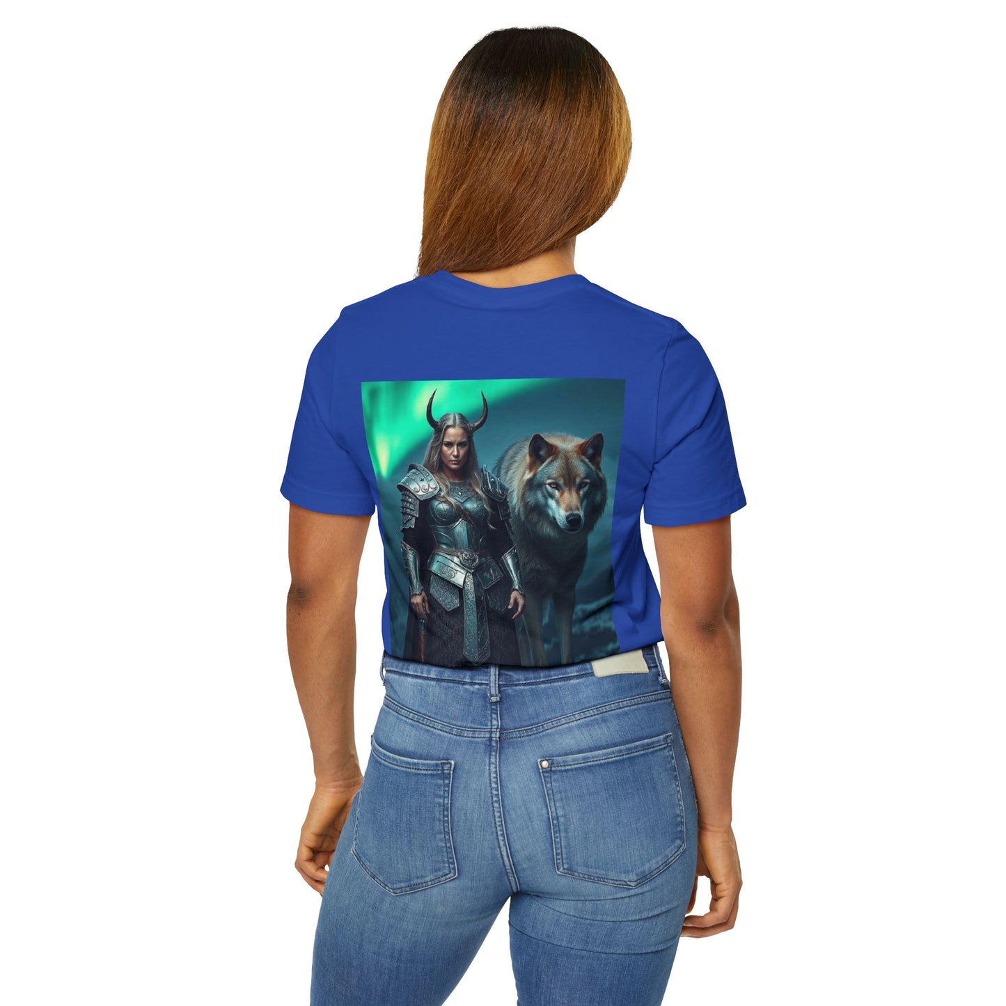 Viking Shieldmaiden & Wolf T-Shirt — Norse Fantasy Armor Tee