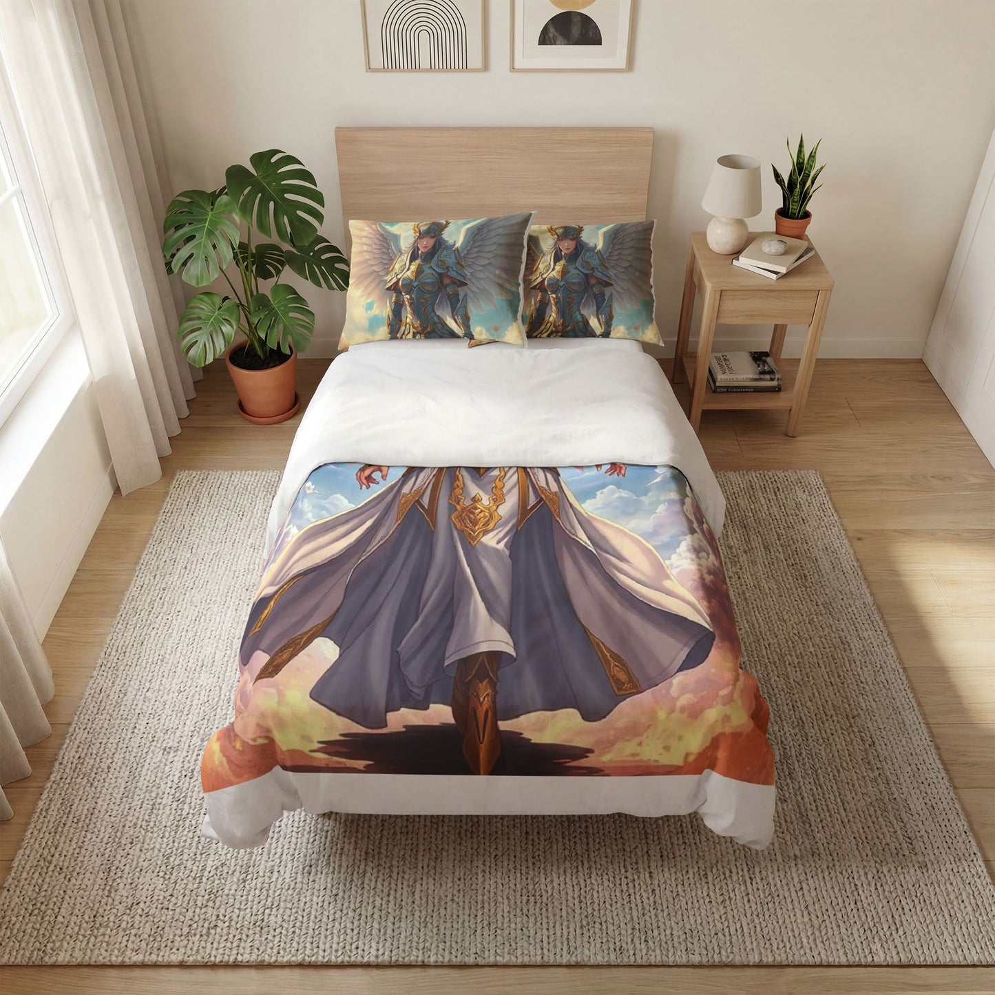 Angel Warrior Duvet Cover Set – Fantasy Winged Guardian 3-Piece Quilt Cover