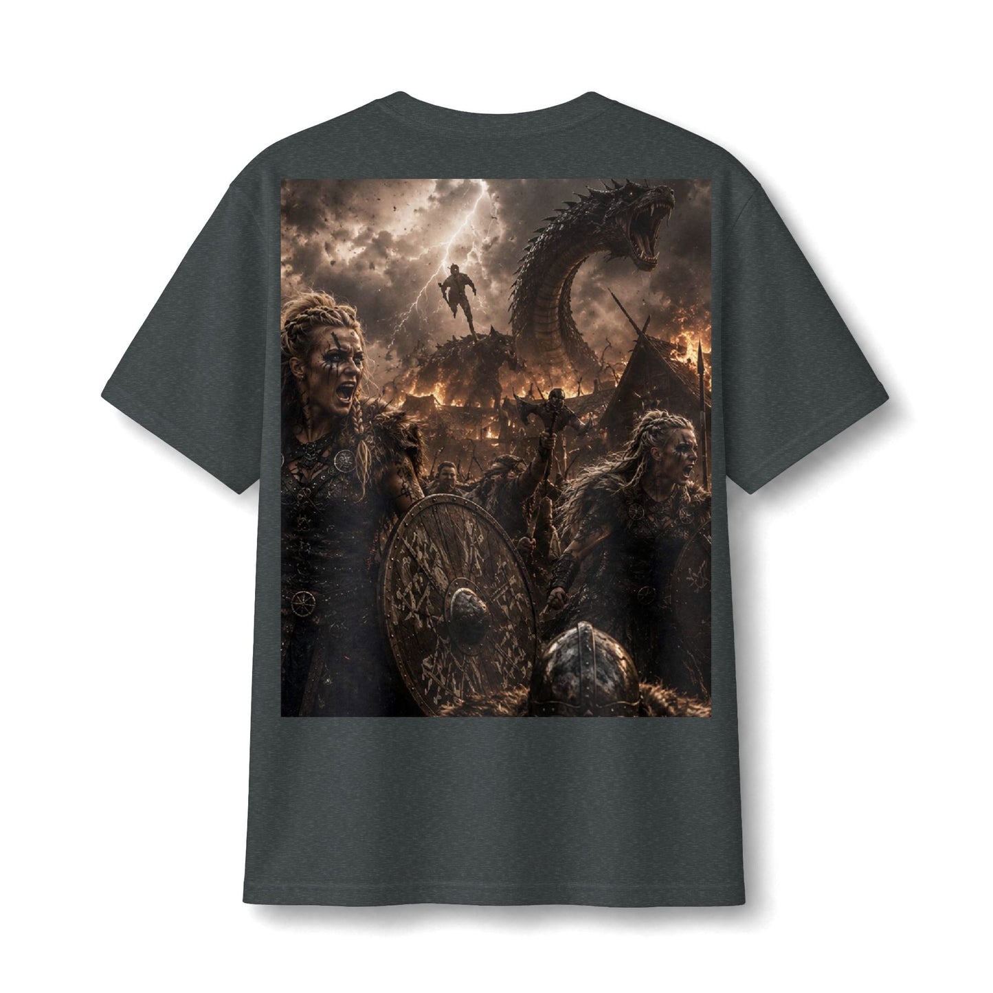 Viking Battle Tee — Norse Warriors & Serpent Warship Graphic Shirt