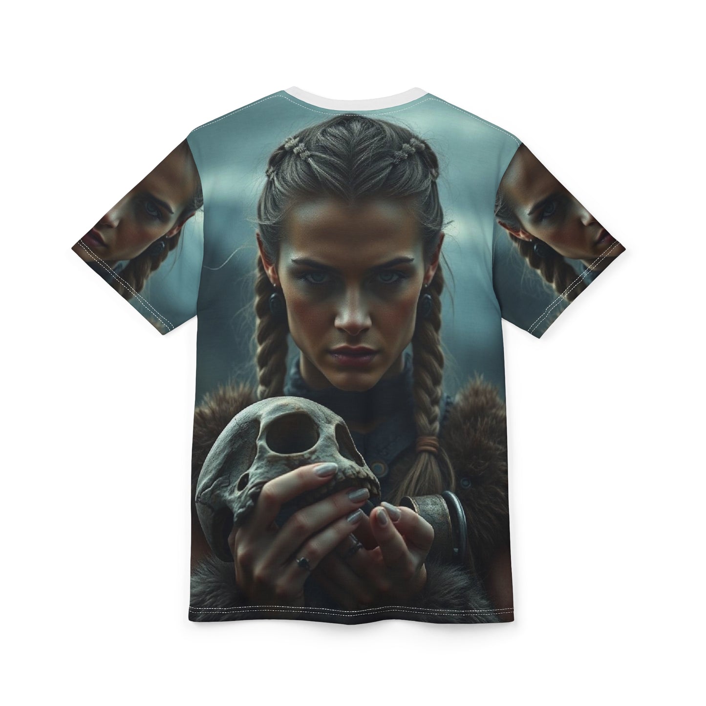 Viking Warrior Woman Skull Graphic Tee