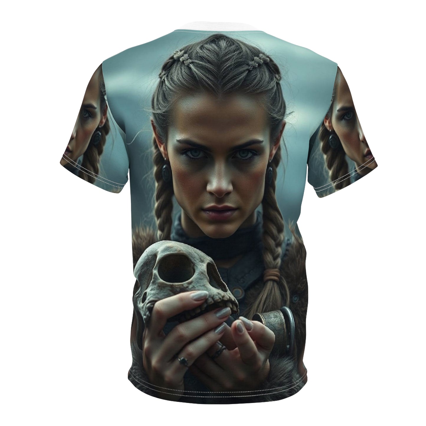 Viking Warrior Woman Skull Graphic Tee