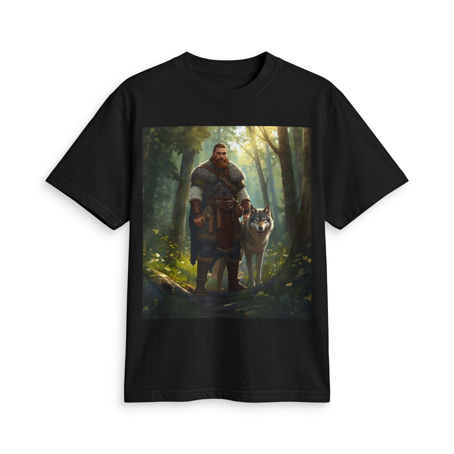 Viking Woodsman T‑Shirt – Warrior and Wolf Forest Graphic Tee