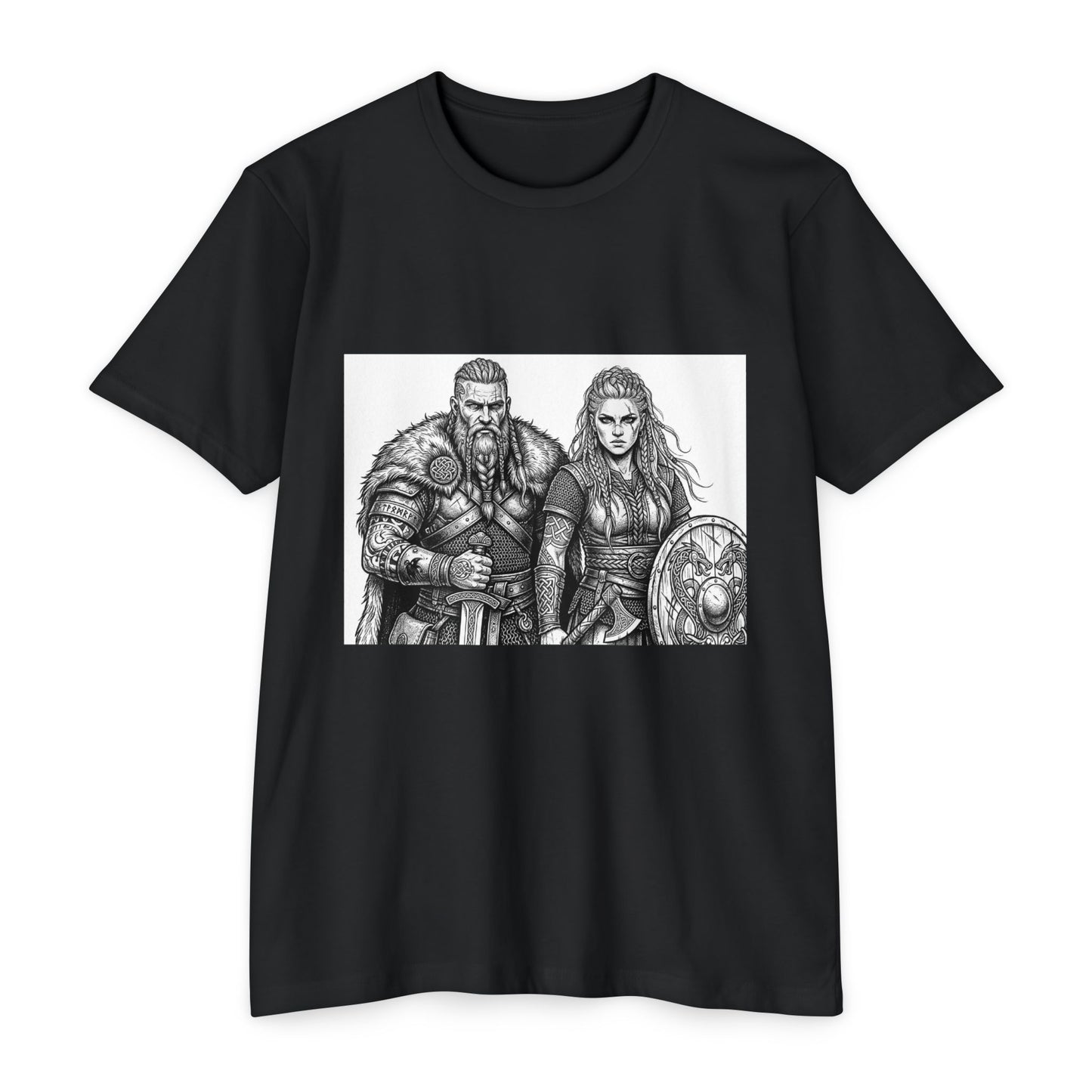 Viking Warriors T-Shirt — Norse Warrior Couple Illustration
