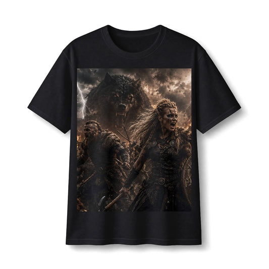 Viking Battle Tee — Norse Warriors & Serpent Warship Graphic Shirt