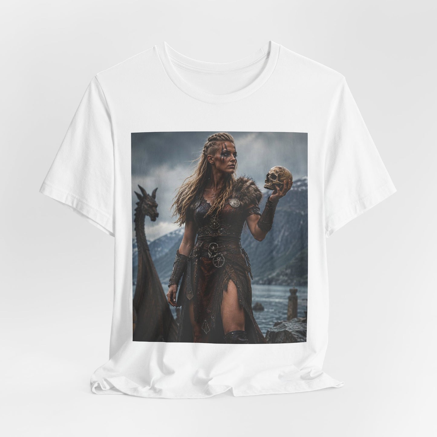 Viking Warrior Woman T‑Shirt — Norse Shieldmaiden Skull Fantasy Tee