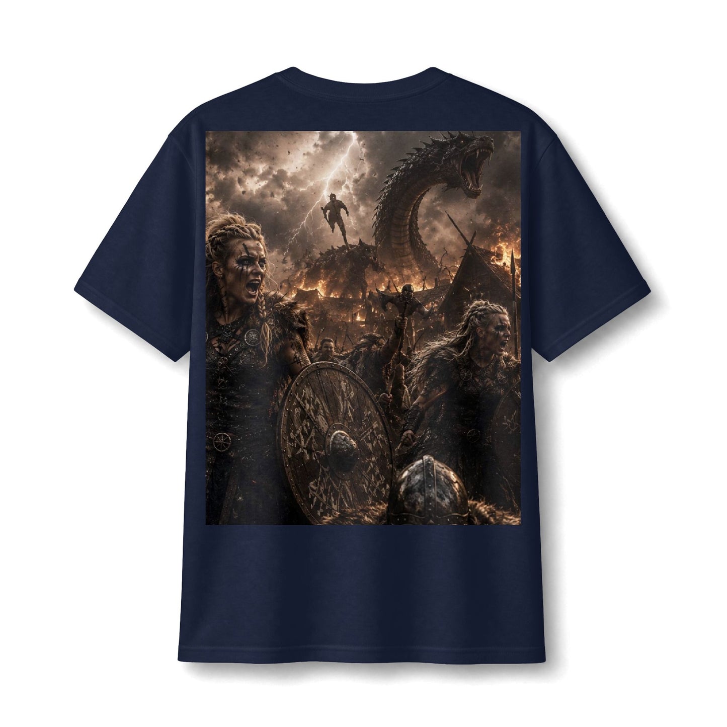 Viking Battle Tee — Norse Warriors & Serpent Warship Graphic Shirt
