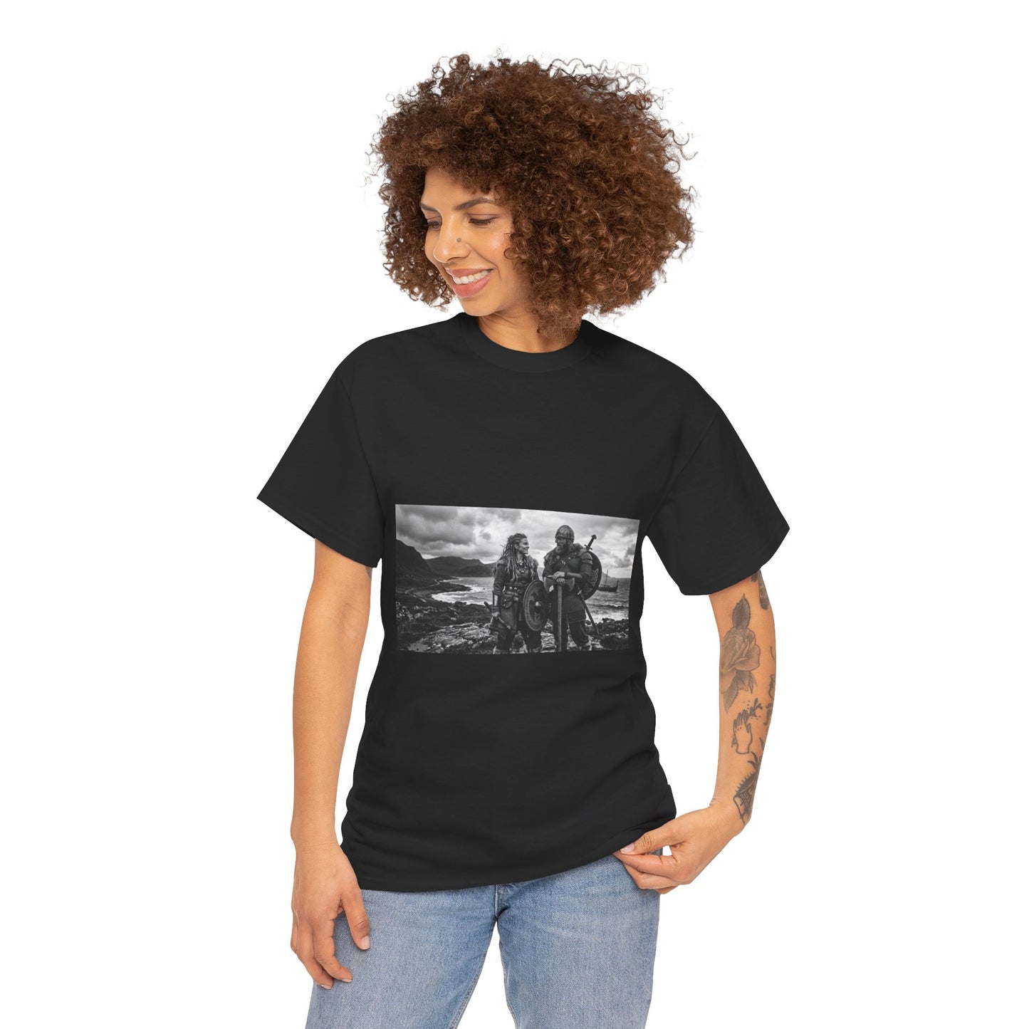 Viking Couple Graphic Tee - Nordic Warrior Photo T-Shirt