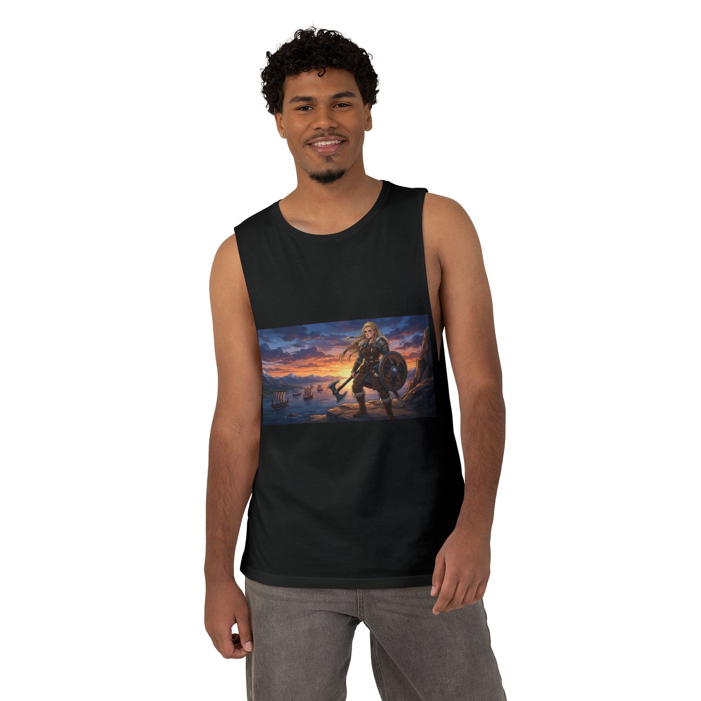 Viking Warrior Tank Top — Norse Shieldmaiden Sunset Graphic Tank