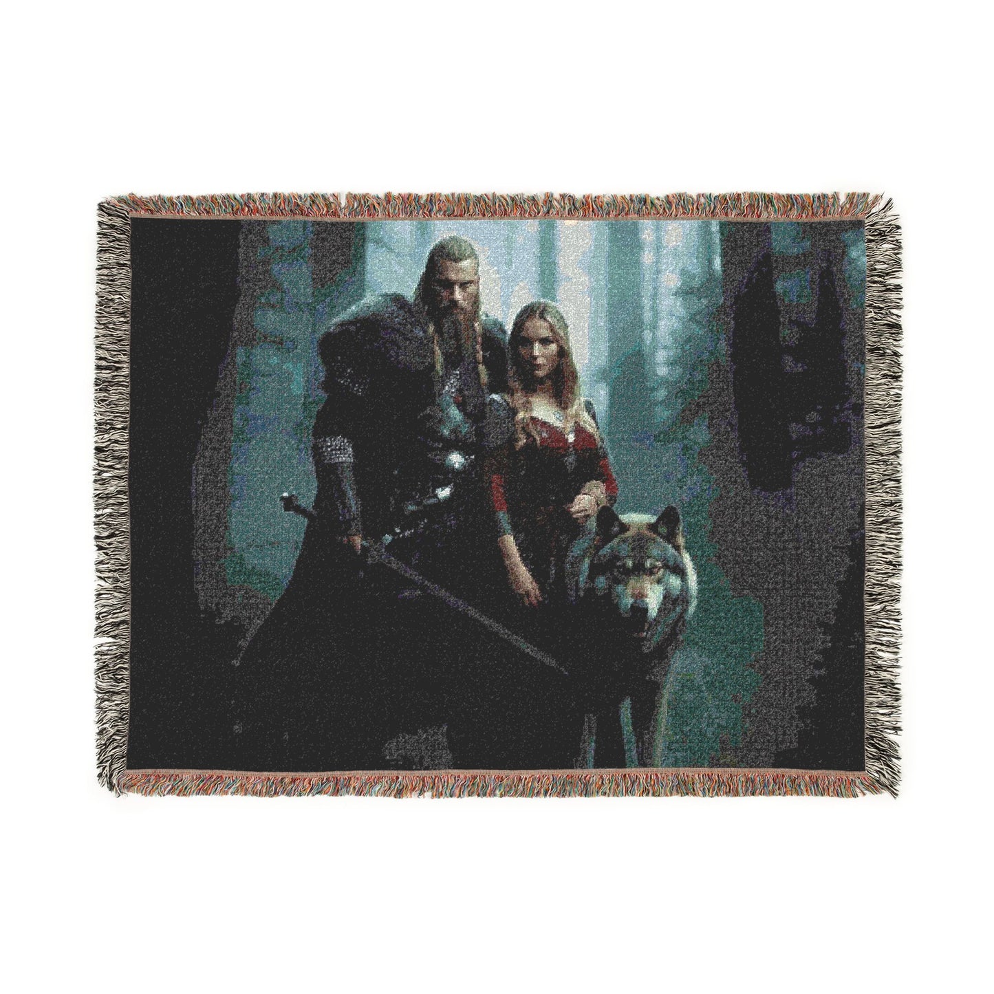 Medieval Couple Woven Blanket — Gothic Castle Tapestry Throw