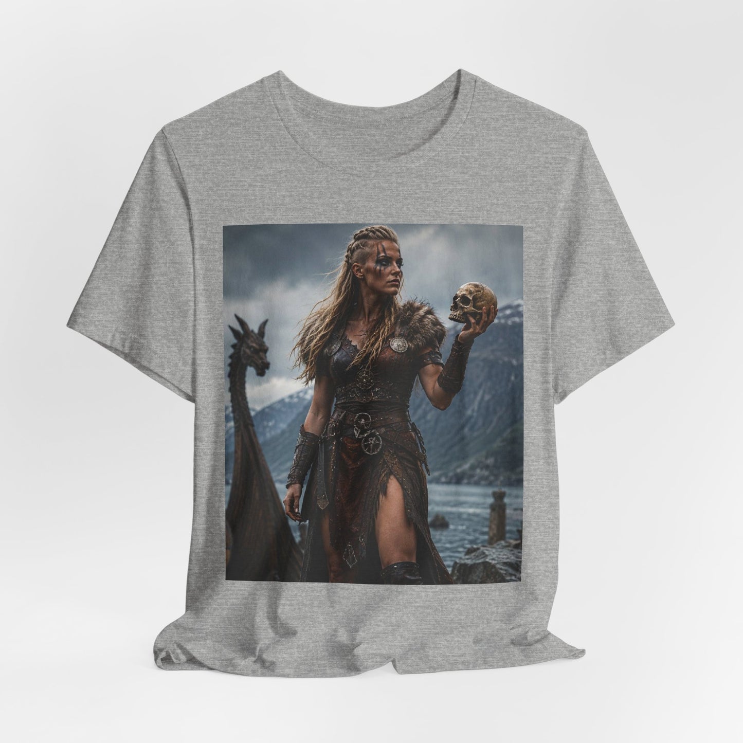 Viking Warrior Woman T‑Shirt — Norse Shieldmaiden Skull Fantasy Tee