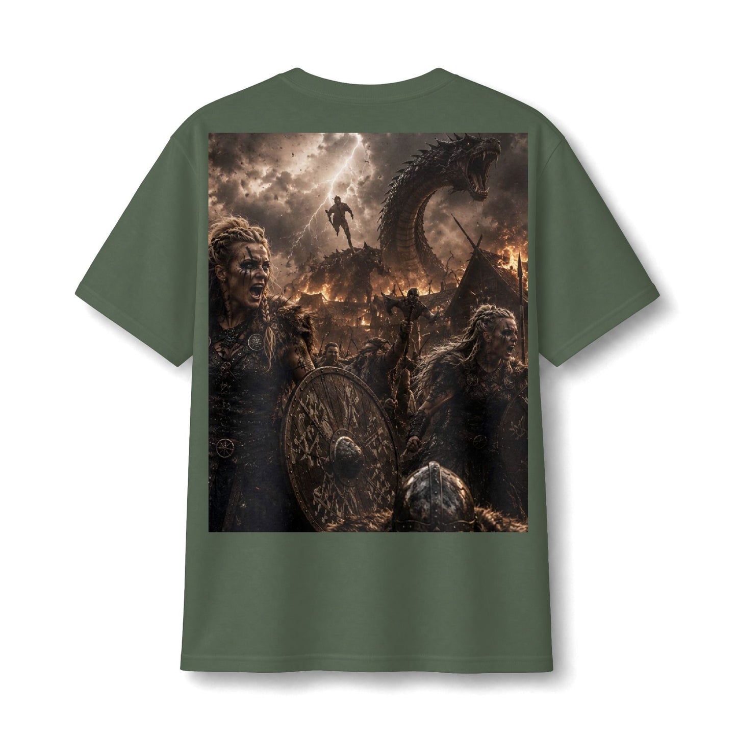 Viking Battle Tee — Norse Warriors & Serpent Warship Graphic Shirt