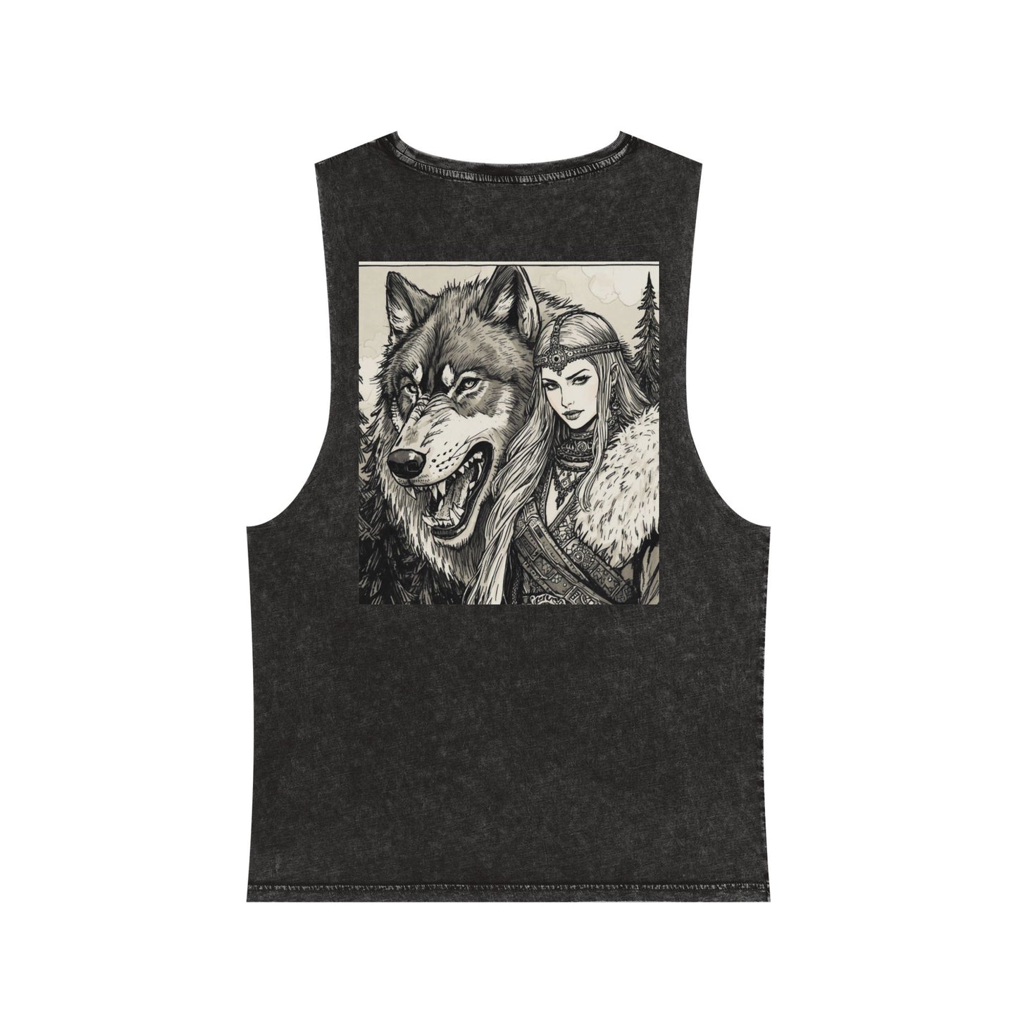 Viking Wolf Warrior Tank Top — Norse Female Viking & Wolf Graphic Stonewash Tank