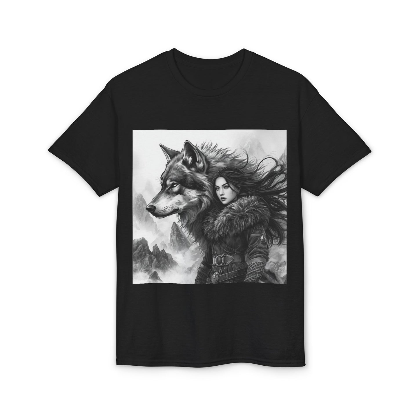 Wolf Guardian T-Shirt — Viking Woman & Wolf Fantasy Graphic Tee