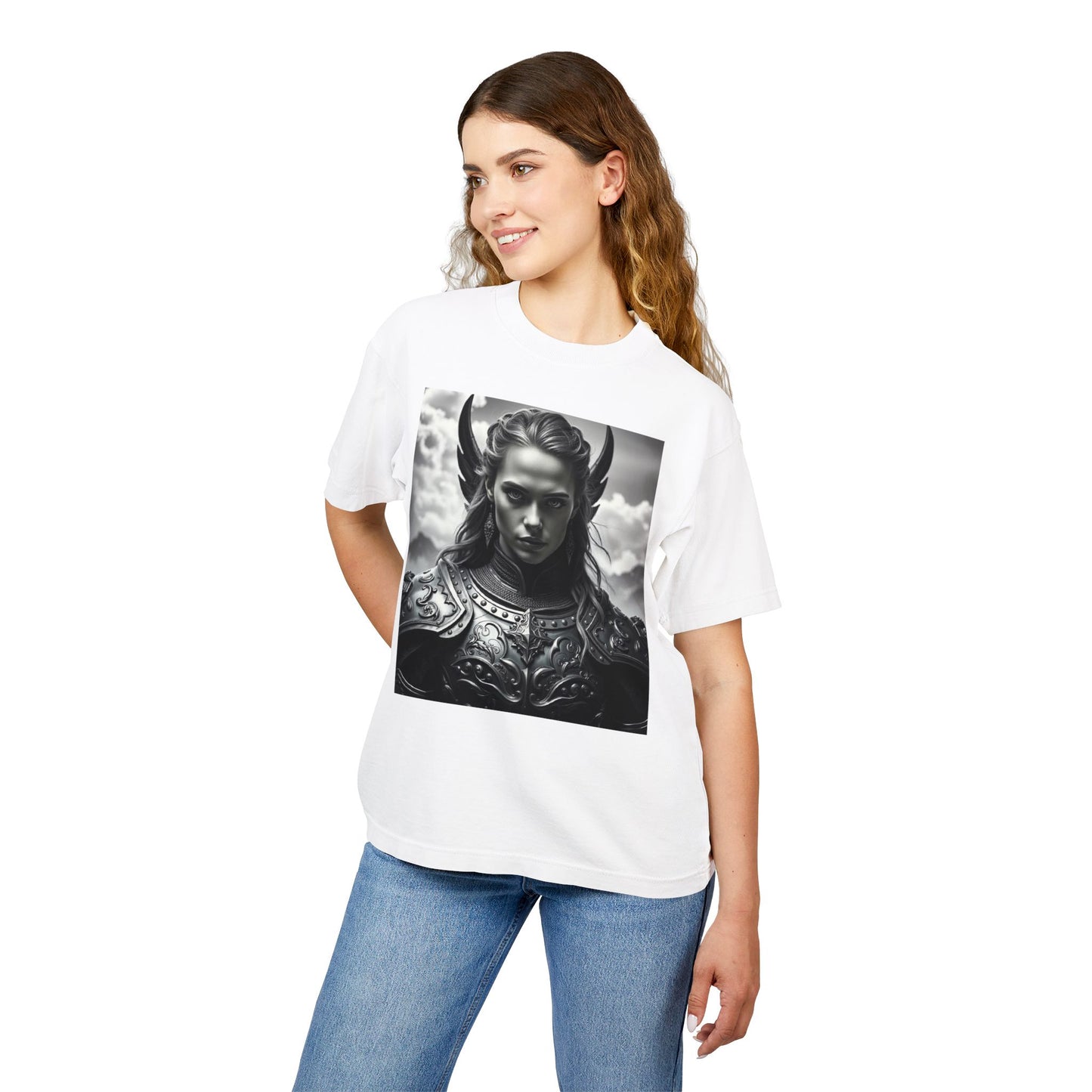 Valkyrie Warrior Tee — Mythic Black & White Armor Portrait T‑Shirt