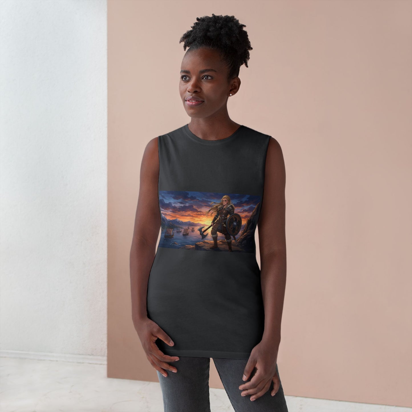 Viking Warrior Tank Top — Norse Shieldmaiden Sunset Graphic Tank