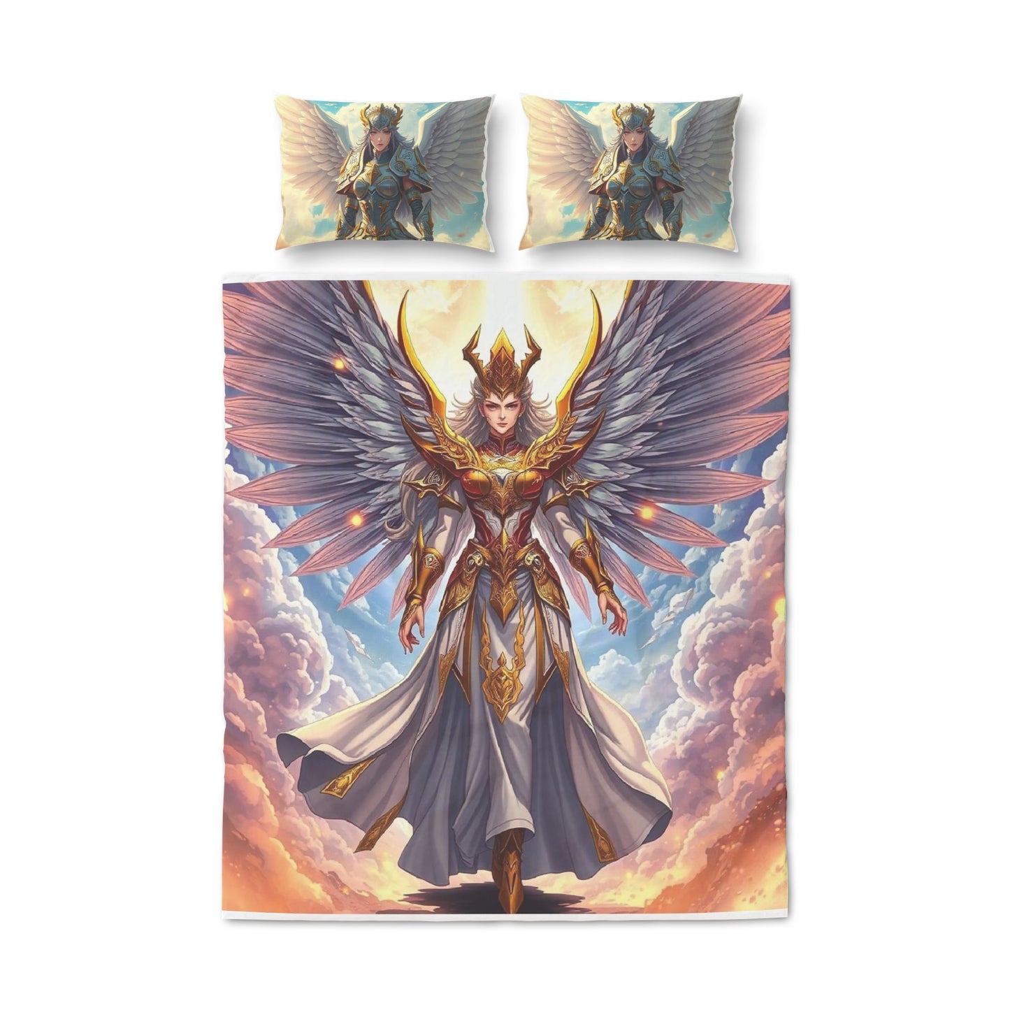 Angel Warrior Duvet Cover Set – Fantasy Winged Guardian 3-Piece Quilt Cover