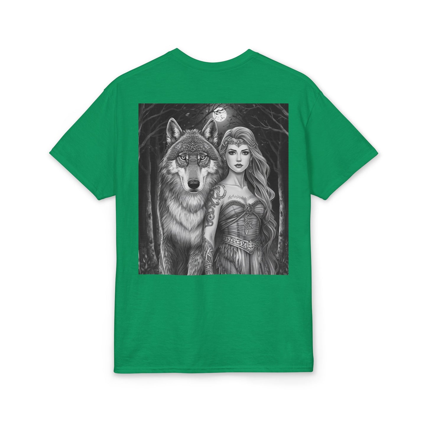 Wolf Guardian T‑Shirt — Mystic Woman & Wolf Moon Graphic Tee