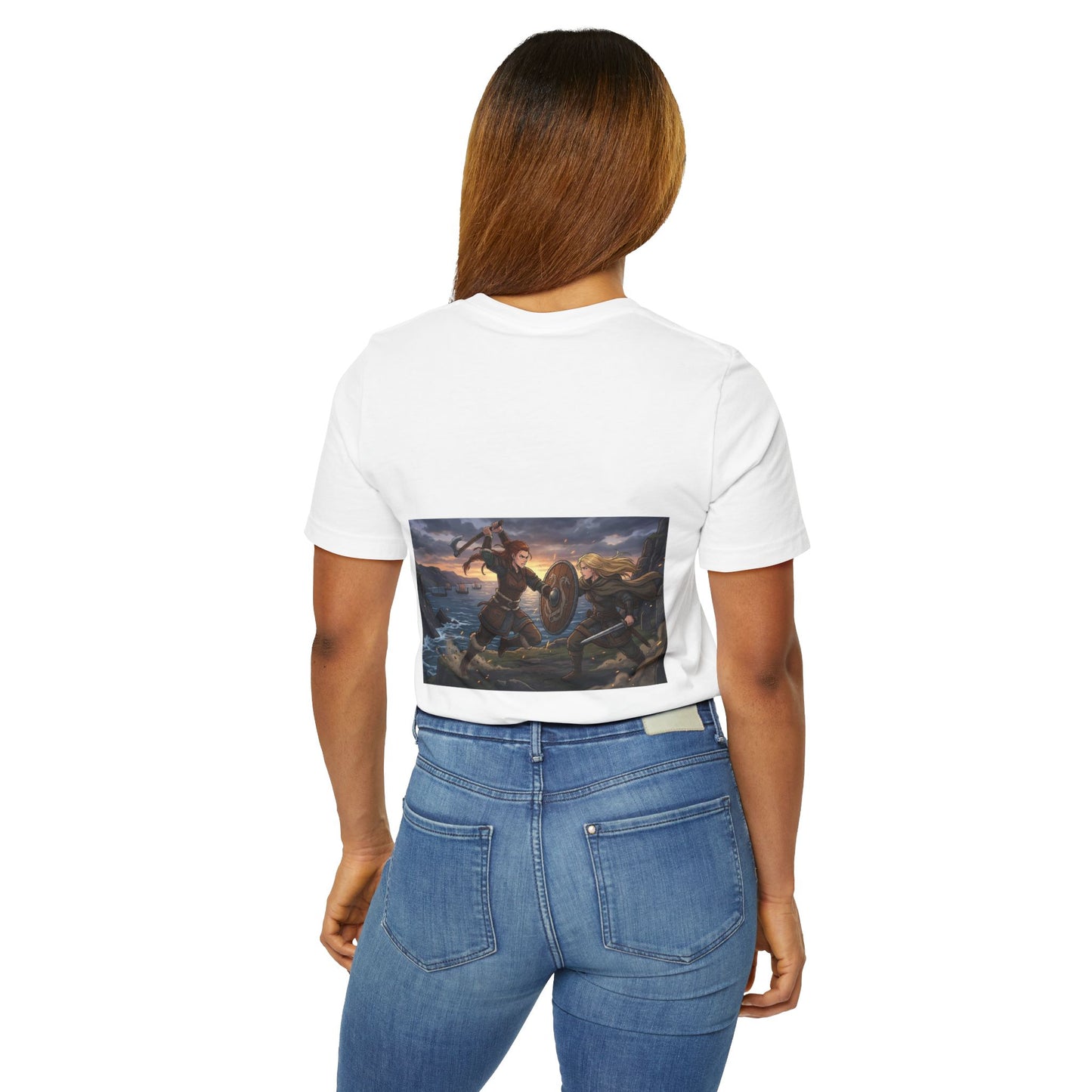 Viking Warrior Battle Scene T-Shirt — Norse Myth Shield & Axe Graphic Tee