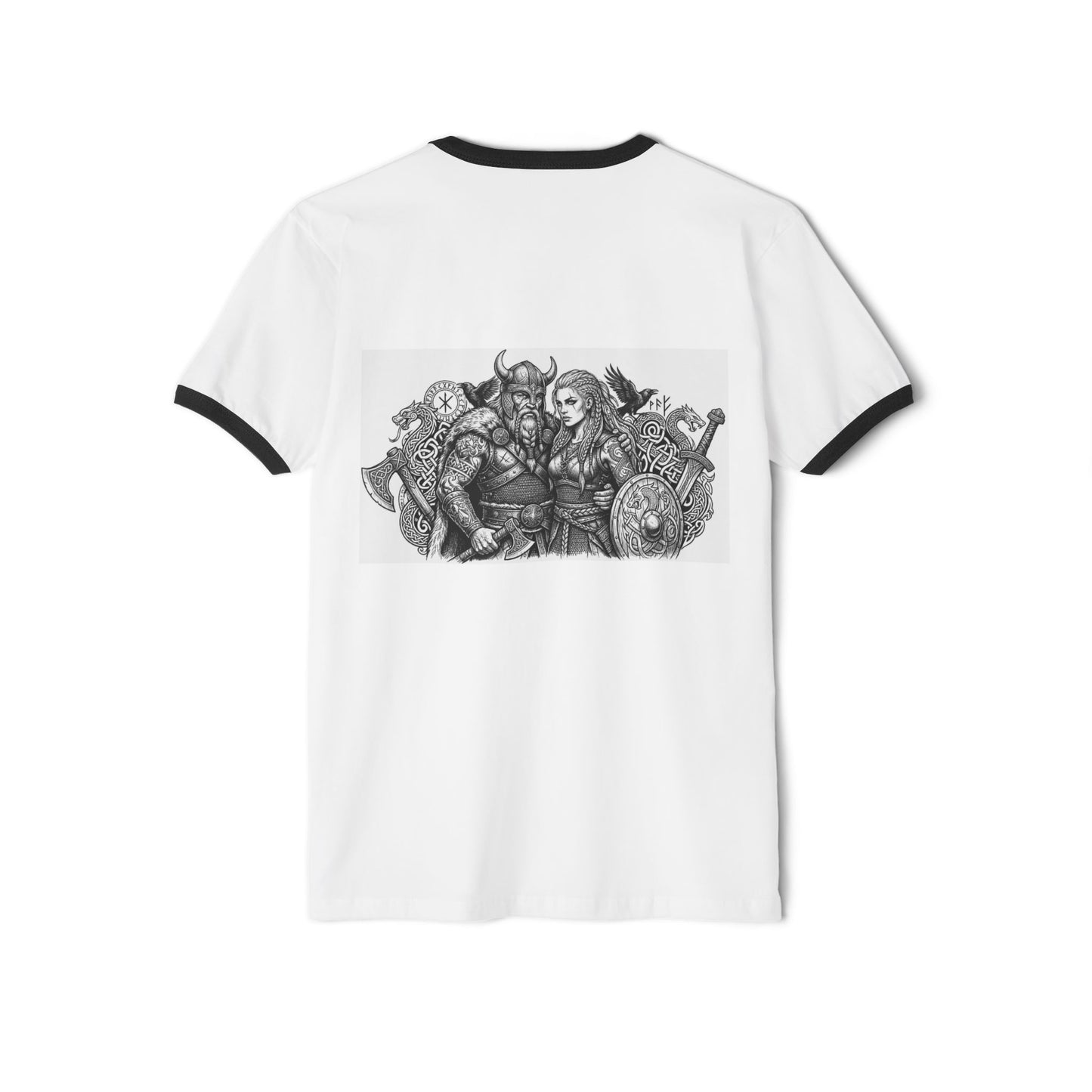 Viking Warriors Ringer T-Shirt – Norse Shieldmaid & Raider Graphic Tee