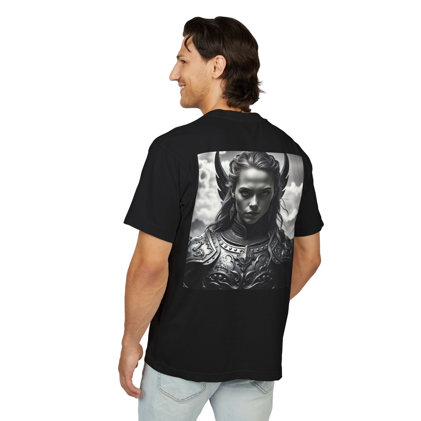 Valkyrie Warrior Tee — Mythic Black & White Armor Portrait T‑Shirt