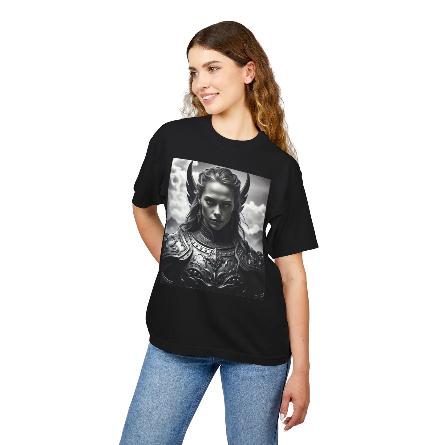 Valkyrie Warrior Tee — Mythic Black & White Armor Portrait T‑Shirt