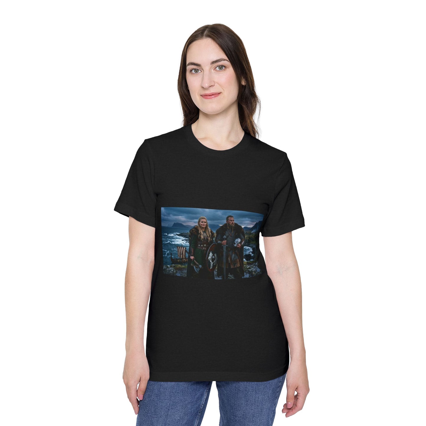 Viking Couple Scenic T-Shirt — Norse Shield & Axe Print