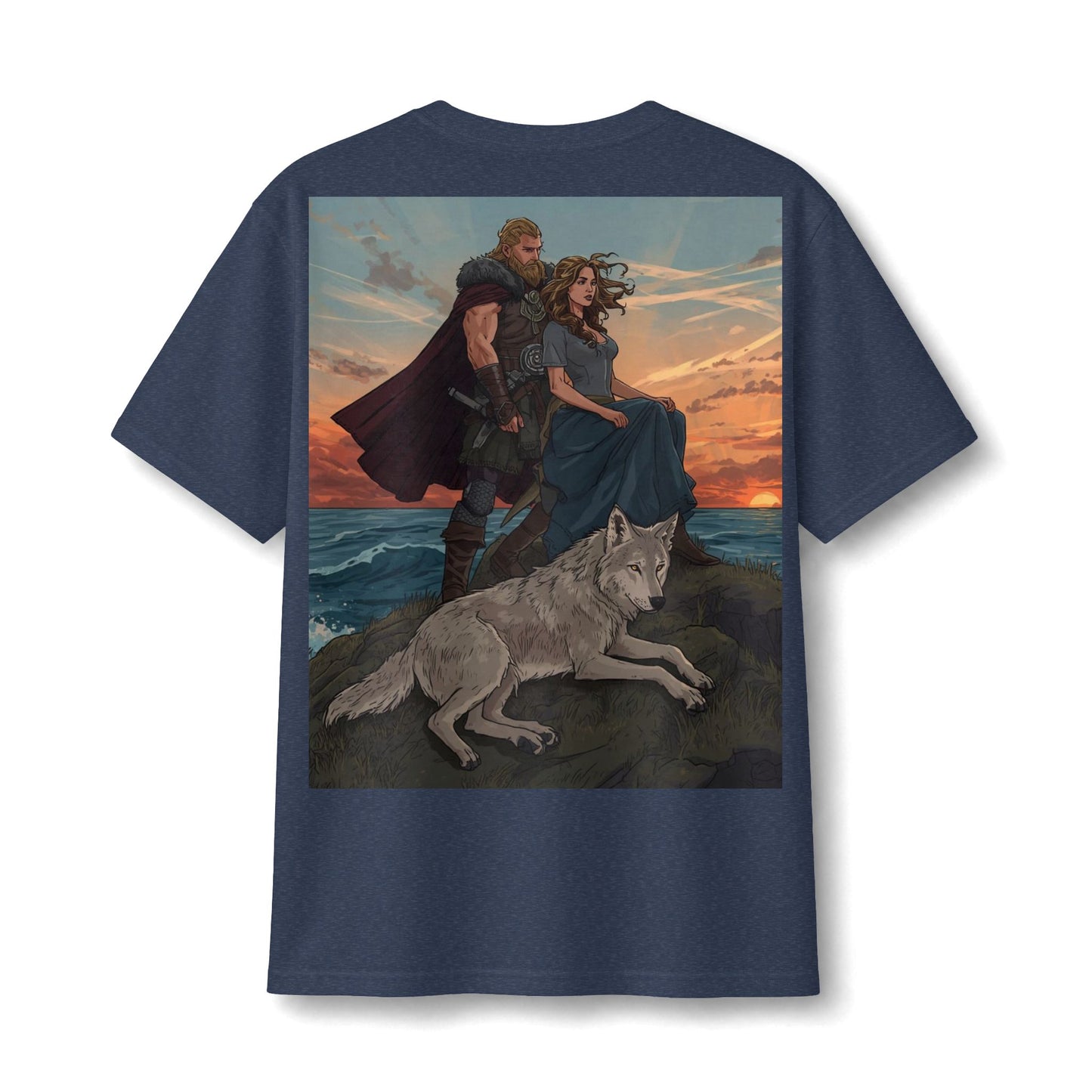 Viking Couple & Wolf Sunset T-Shirt