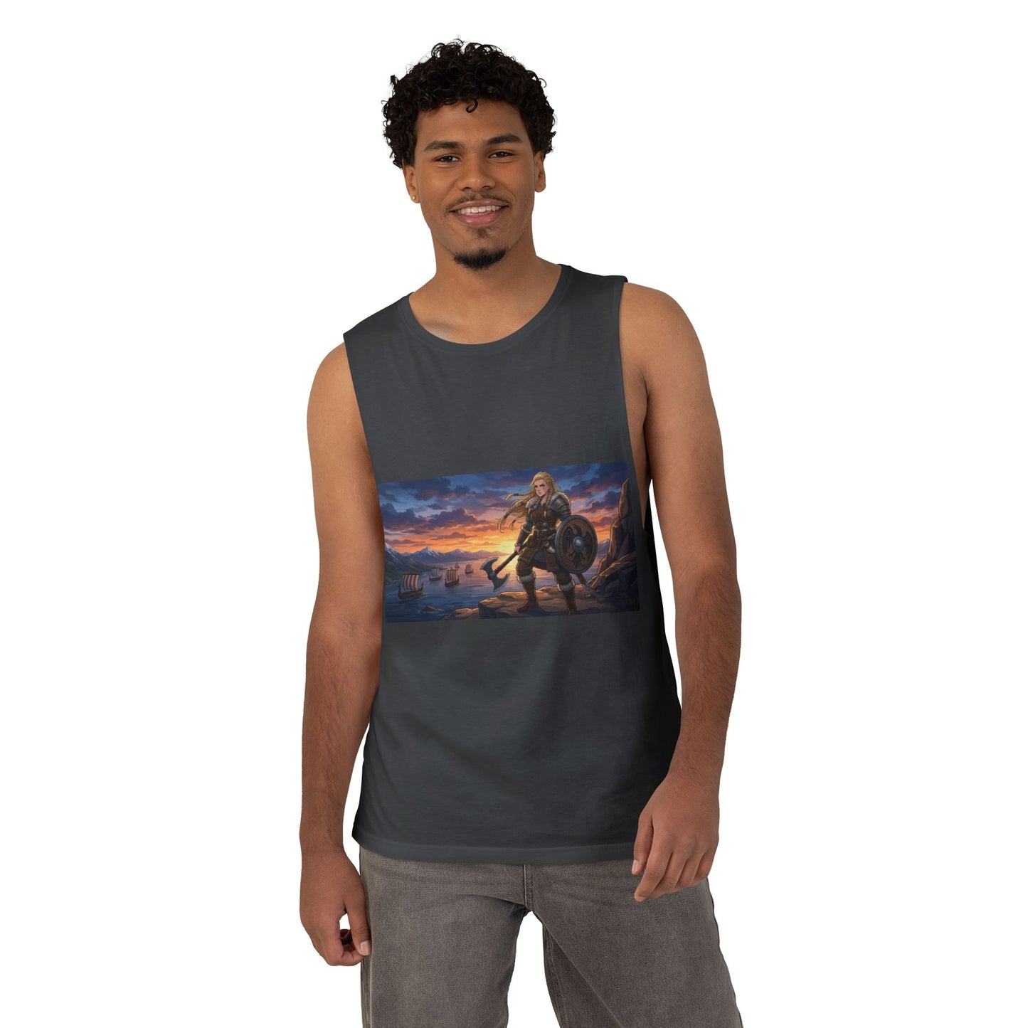 Viking Warrior Tank Top — Norse Shieldmaiden Sunset Graphic Tank
