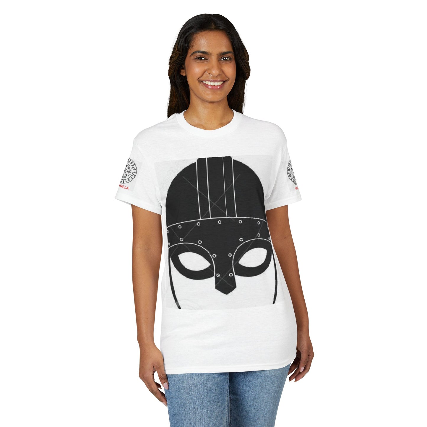 Viking Helmet Graphic T-Shirt — Norse Mask Illustration Tee