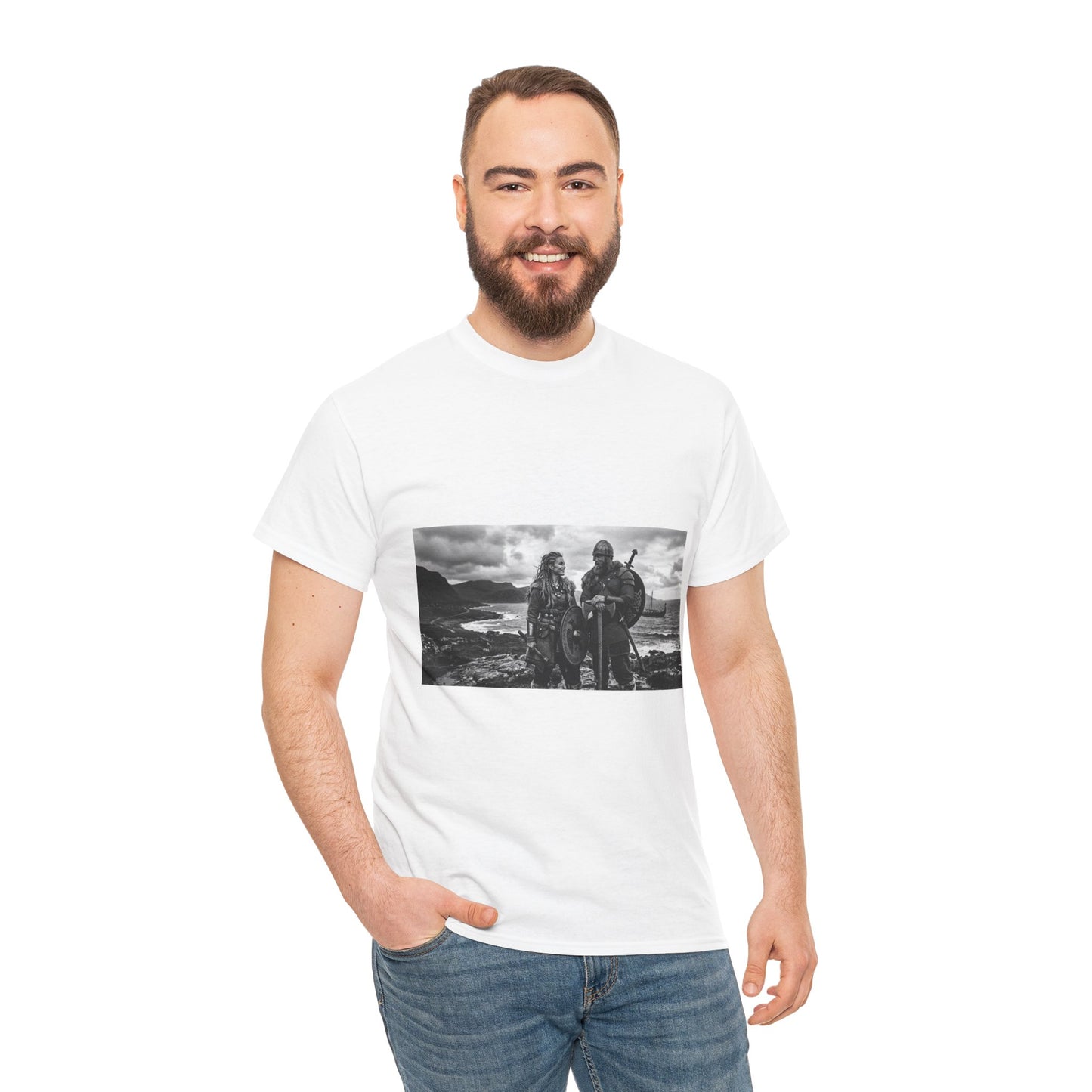 Viking Couple Graphic Tee - Nordic Warrior Photo T-Shirt