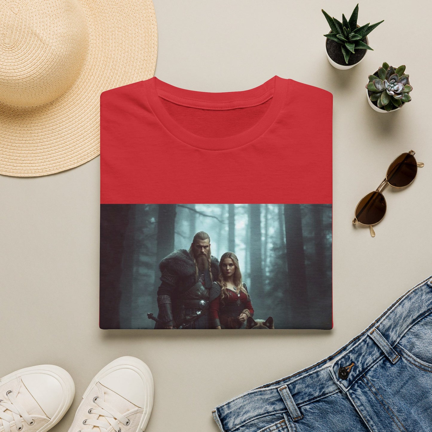 Fantasy Forest Couple T‑Shirt — Medieval Lovers Woodland Portrait