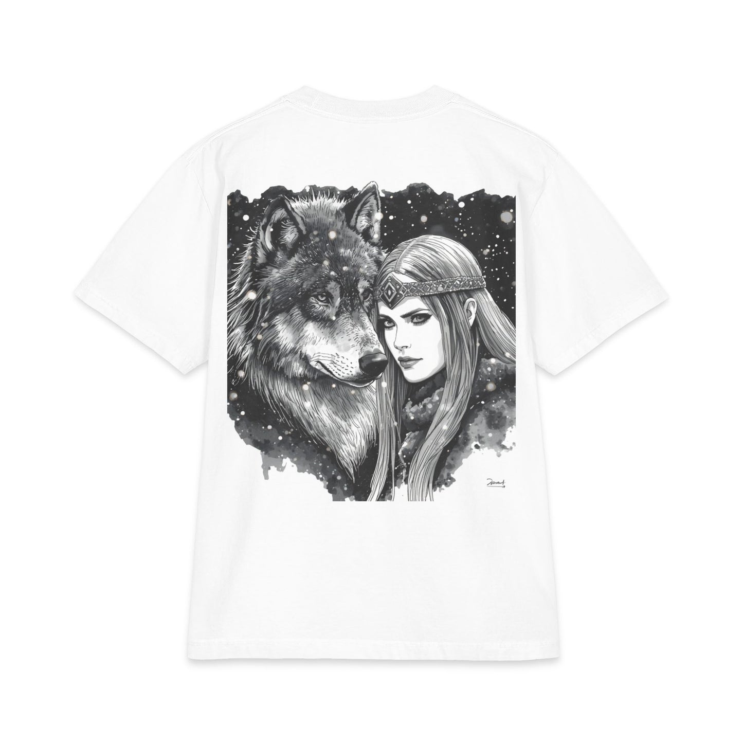 Wolf & Maiden Graphic T-Shirt — Gothic Fantasy Illustration