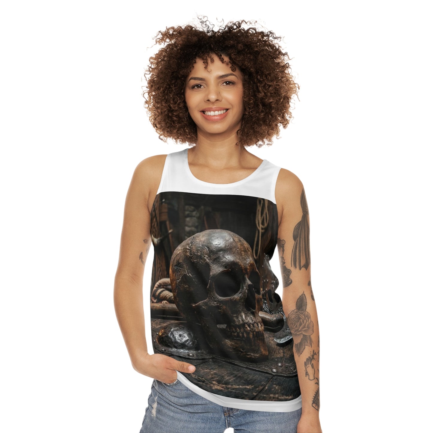 Skull & Helm All-Over-Print Tank Top — Gothic Pirate Skull Design