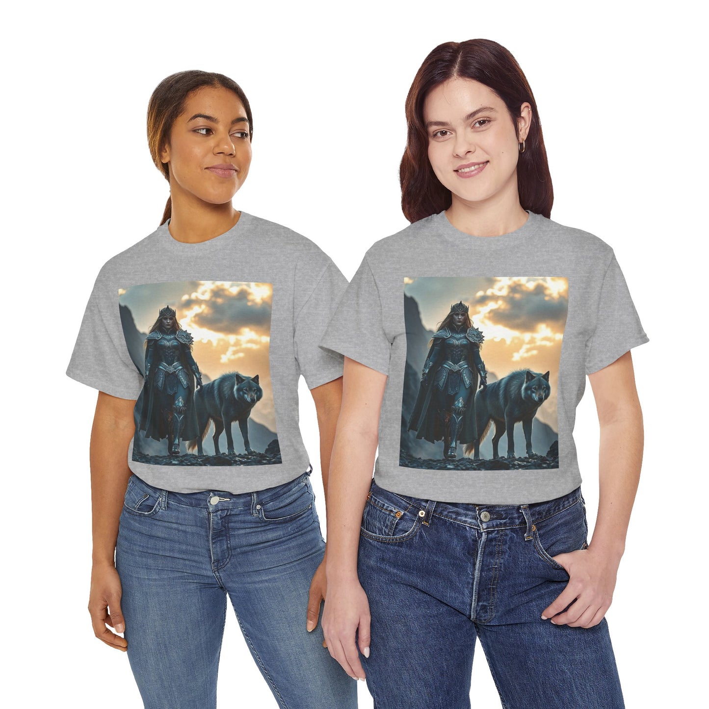Viking Shieldmaiden & Wolf Graphic Tee